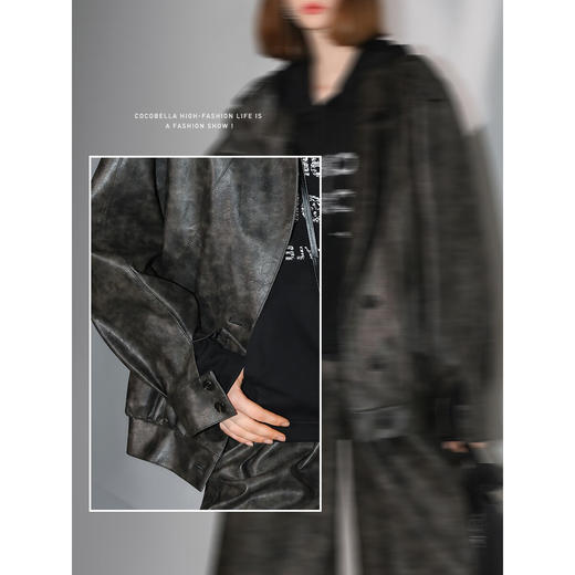 COCOBELLA手工擦色时尚PU皮衣外套女高知风棒球服夹克PU3001 商品图2