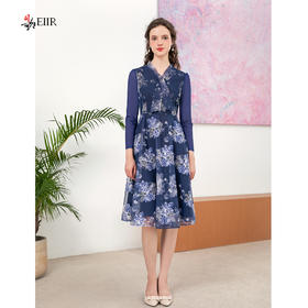 司歌弹力印花刺绣连衣裙修身端庄A901005X