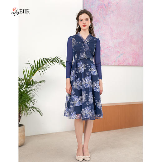 司歌弹力印花刺绣连衣裙修身端庄A901005X 商品图0