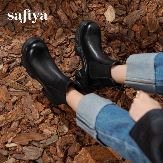Safiya/索菲娅2024英伦风时尚厚底粗跟套筒轻便休闲切尔西短靴 SF44116079 商品图3