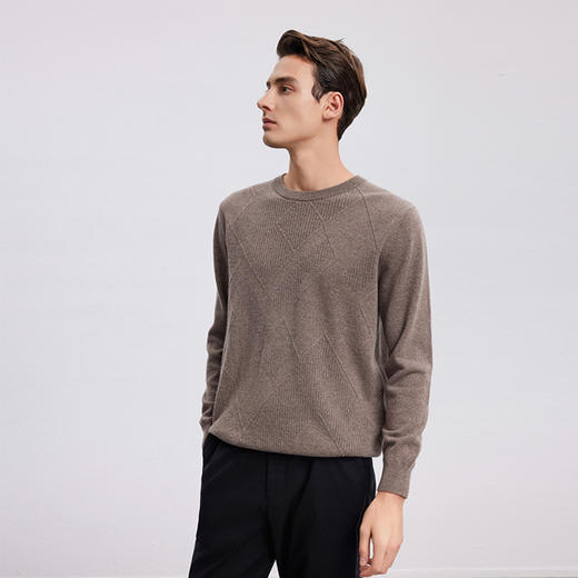 【菱形提花羊绒衫】羊绒世家秋冬新品男士100%山羊绒圆领针织套衫 商品图3