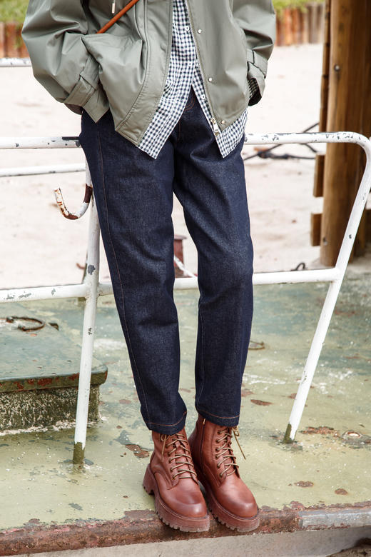 薄绒复古牛仔老爹裤 商品图0