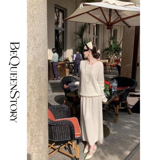 BeQueenStory【玫瑰香气】100山羊绒手绣圆领上衣伞摆半裙套装 商品图4