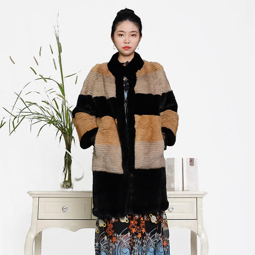 SIM GRACE 优雅夫人 女士美式手工分刀双面水貂高贵大气中长款 商品图0