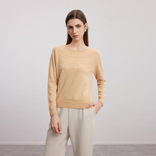 【圆领提花羊绒衫】羊绒世家秋冬新品女士100%山羊绒内搭保暖毛衣 商品图1