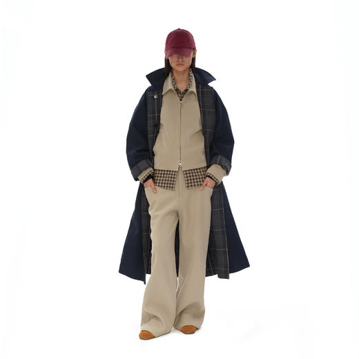 NUTH 正反两穿格纹/藏蓝色复古中长款格子大衣风衣外套女 商品图3