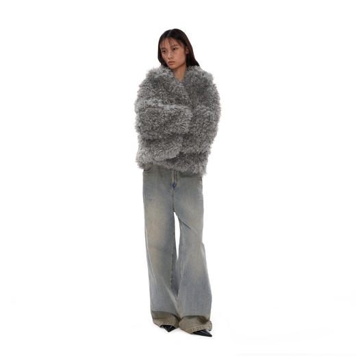 NUTH 咖色中短款卷毛环保皮草厚外套女宽松保暖显瘦皮草夹克女 商品图2