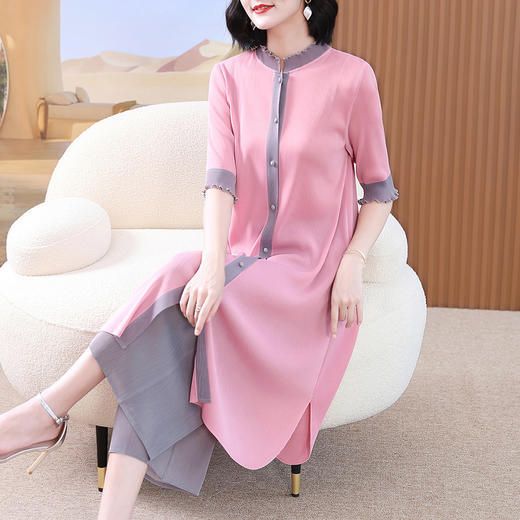 高端休闲套装秋款中年妈妈装时尚阔太太褶皱大码XLS-E4249 商品图2