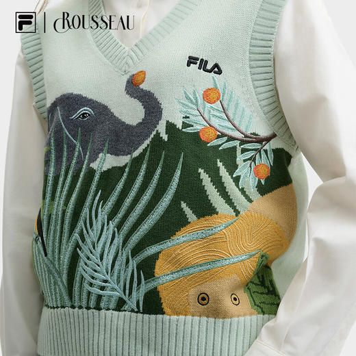 【斐乐】FILAx 卢梭 斐乐女编织衫杨幂同款2024冬新款时尚宽松刺绣毛衣马甲 商品图3