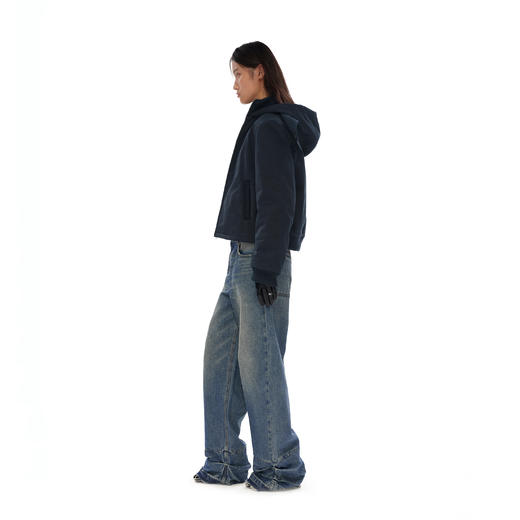 NUTH 裤脚堆褶宽松直筒复古水洗做旧百搭显瘦牛仔裤秋冬 商品图3