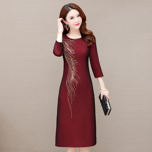 时尚优雅亮片包臀一步裙，七分袖修身气质连衣裙QYM-OMS-RB103-L 商品图1