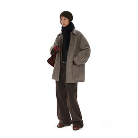 NUTH 复古宽松中长款毛呢夹克外套女拼皮保暖夹棉服女秋冬