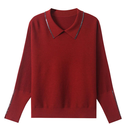 CC-5-6070秋冬季翻领针织打底衫女妈妈新款蝙蝠衫上衣宽松大码遮肚毛衣内搭 商品图4