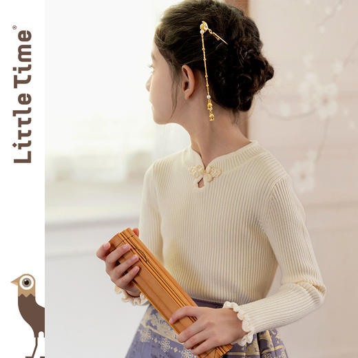 littletime女童汉服裙子秋冬新款紫色中国风纸鸢织锦马面裙半身裙 商品图3