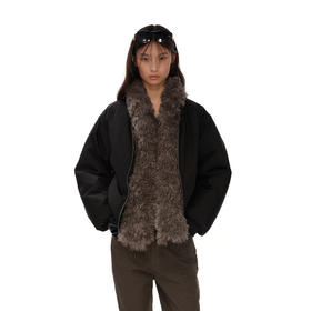 NUTH 黑色宽松可拆卸毛领bomber棉服夹克保暖外套女秋冬
