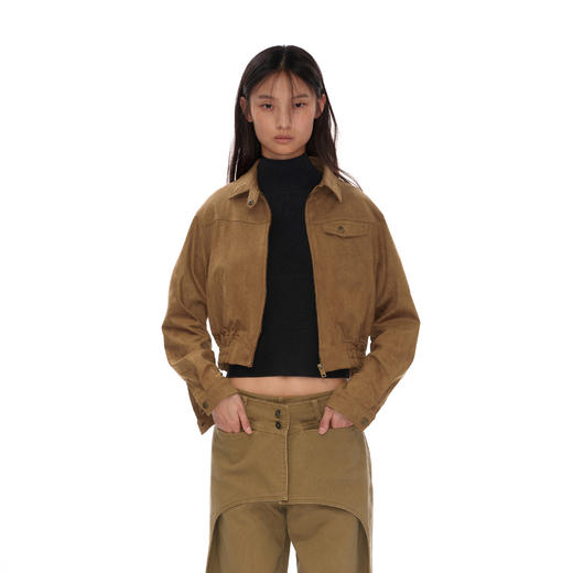 NUTH 咖色复古环保麂皮短夹克外套女 商品图0