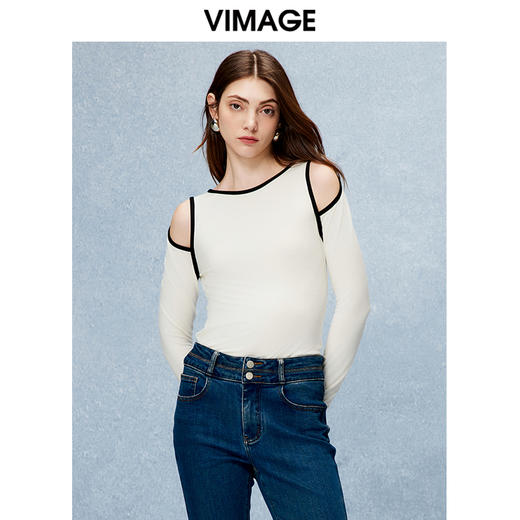 VIMAGE纬漫纪秋季新款露肩修身显瘦T恤上衣V2213826 商品图2