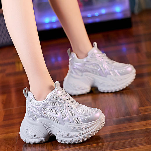 透气厚底百搭老爹鞋2024夏秋季休闲运动网面内增高牛皮女鞋BT S9131-10 商品图2