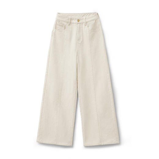 马登复古二代棉籽壳白色牛仔裤女秋直筒百搭休闲裤纯棉原胚色工装长裤 商品图5