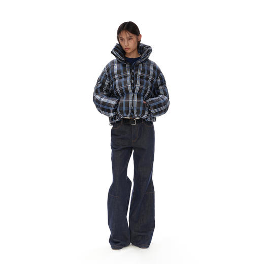 NUTH 90白鸭绒保暖格纹宽松短款格子立领羽绒服拉链外套女 商品图0