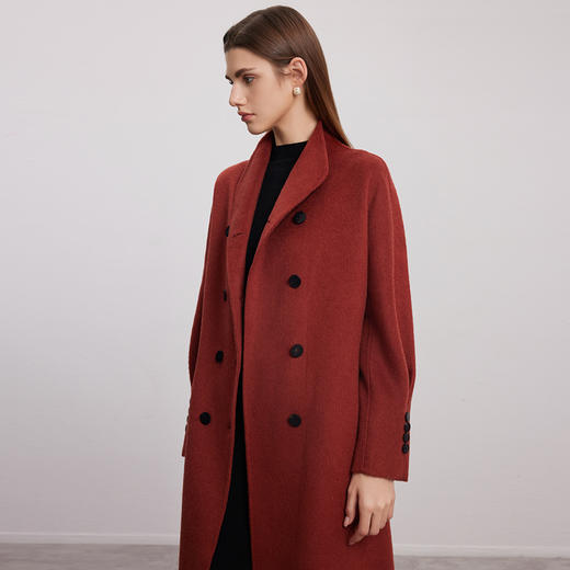【双排扣羊毛大衣】24年秋冬新品女士羊毛+桑蚕丝中长款毛呢大衣 商品图3