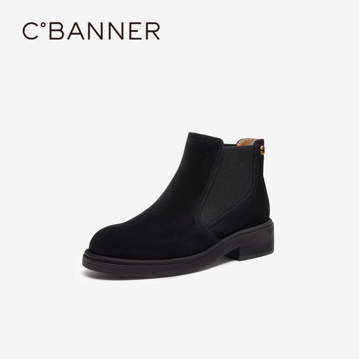 千百度中跟羊皮切尔西靴女款冬季烟筒靴短靴子A24582107 商品图1