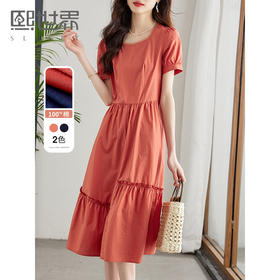 【专属特价】熙世界纯棉钻石领连衣裙夏新款气质收腰轻薄透气A字裙子