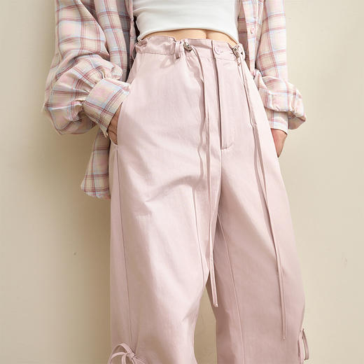 甜酷美式复古蝴蝶结工装裤女早春抽绳宽松直筒阔腿裤V3342392 商品图2