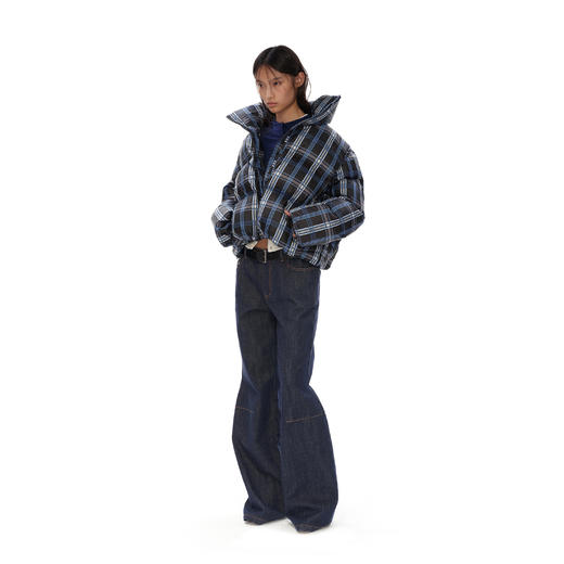 NUTH 90白鸭绒保暖格纹宽松短款格子立领羽绒服拉链外套女 商品图1