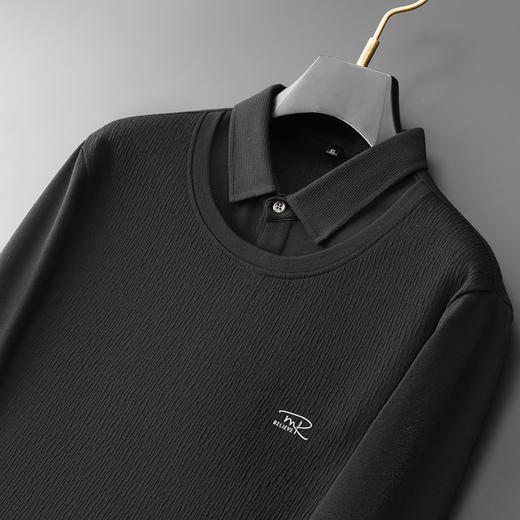 【假两件】【新款DDA】大依优型大码男士假两件长袖T恤商务休闲上衣加肥加大胖子舒适 商品图3