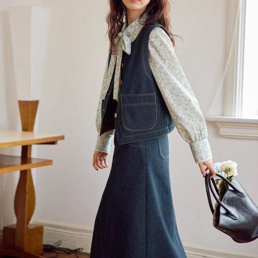 裁缝学苑AQ358牛仔马甲半裙套装纸样女装新款复古裙子两件套样板 商品图1