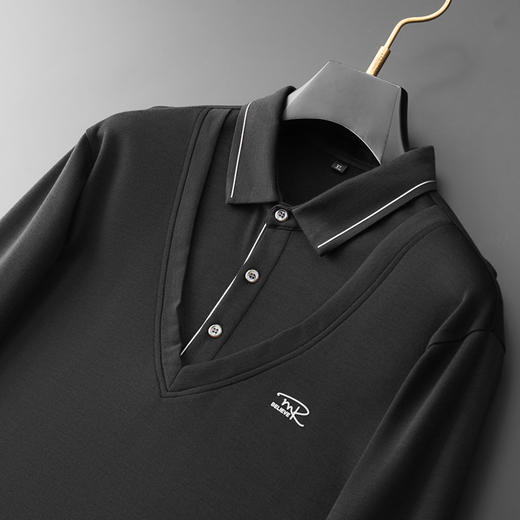 【假两件】【新款DDA】大依优型大码男士假两件长袖T恤商务休闲上衣加肥加大胖子舒适 商品图3