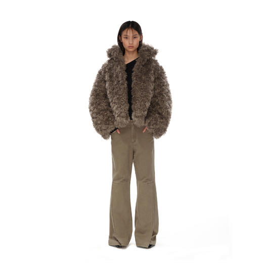 NUHT 修身显瘦微喇叭工装裤搭片复古做旧喇叭休闲裤 黑色/卡其色 商品图2