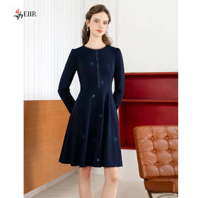 司歌弹力刺绣长袖连衣裙A901313X