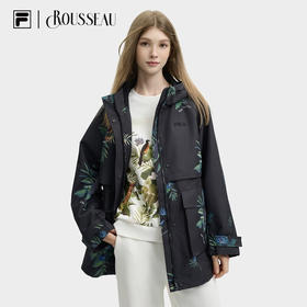 【斐乐】FILA x 卢梭 斐乐女士梭织外套2024冬季新款休闲满印宽松连帽风衣