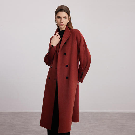 【双排扣羊毛大衣】24年秋冬新品女士羊毛+桑蚕丝中长款毛呢大衣 商品图2