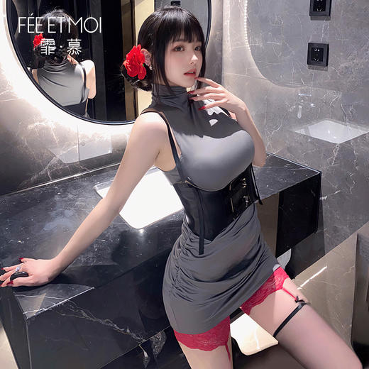 【限时秒杀】辣妹可掀露胸高领包臀裙6357情趣内衣性感纯欲制服套装 商品图3