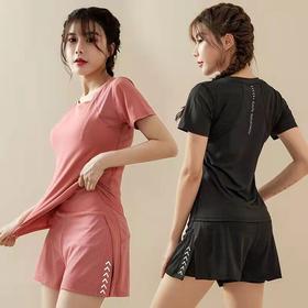 「两件套」夏季新款瑜伽服运动速干健身衣女时尚短袖T恤网纱拼接运动衣运动服饰
