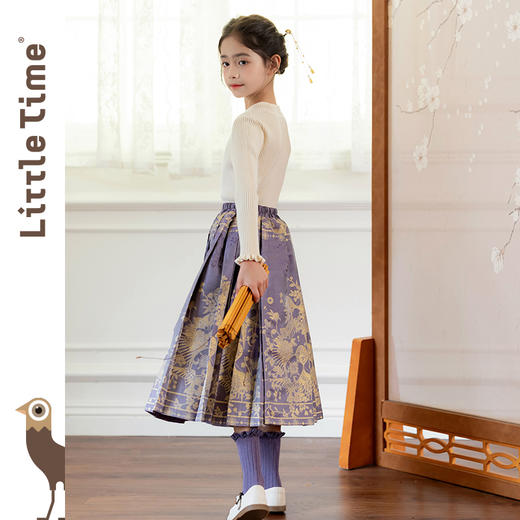 littletime女童汉服裙子秋冬新款紫色中国风纸鸢织锦马面裙半身裙 商品图2