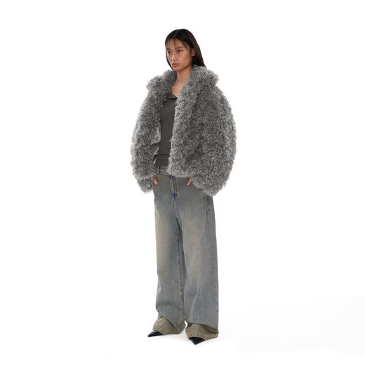 NUTH 咖色中短款卷毛环保皮草厚外套女宽松保暖显瘦皮草夹克女 商品图3