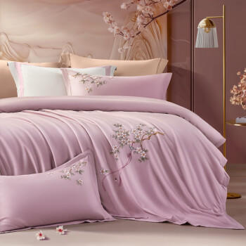 富安娜贡缎床上四件套纯棉 60s新疆长绒棉套件单双人被套床单203*229cm粉家居馆 商品图2