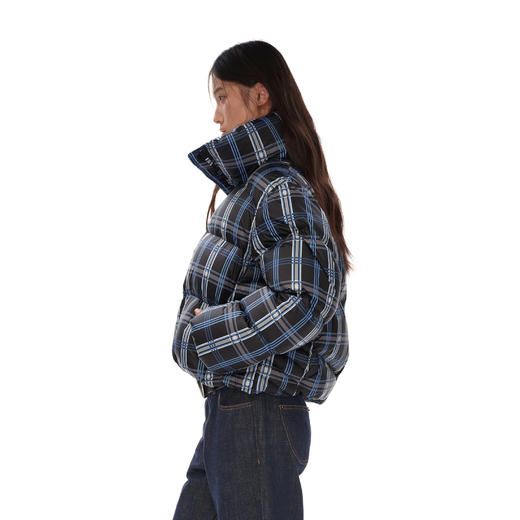 NUTH 90白鸭绒保暖格纹宽松短款格子立领羽绒服拉链外套女 商品图3