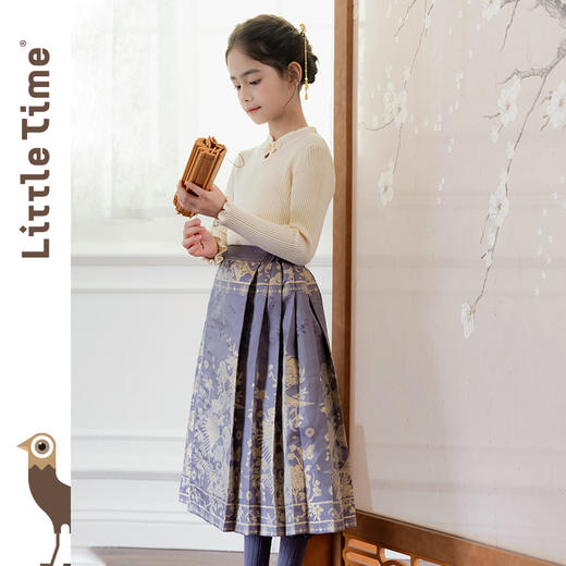 littletime女童汉服裙子秋冬新款紫色中国风纸鸢织锦马面裙半身裙 商品图1