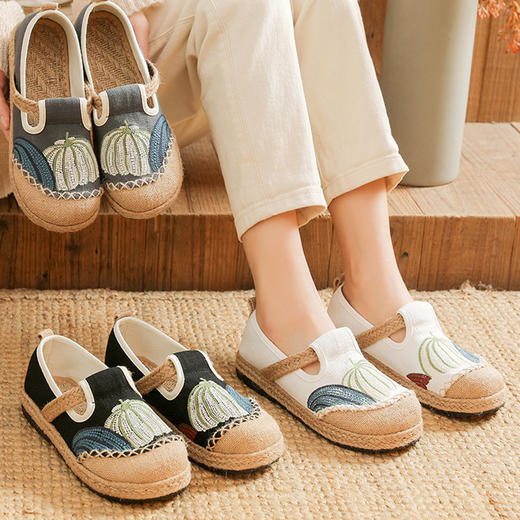 简约配色民族绣花，一脚蹬舒适编织底老北京布鞋TC-8062 商品图3