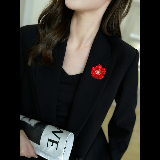 轻奢高级淡水珍珠，红色花开富贵牡丹花胸花LY-牡丹花 商品图2