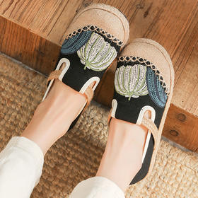 简约配色民族绣花，一脚蹬舒适编织底老北京布鞋TC-8062