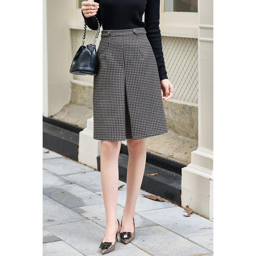 【*格纹半身裙】2026春季复古港风气质半身裙压褶显瘦裙子 商品图1