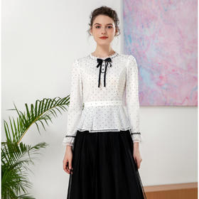 司歌蕾丝修身上衣圆领长袖复古套头T901294X