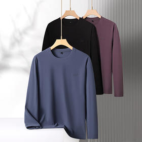 【新款DK】大依优型大码德绒圆领长袖T恤男士加肥加大休闲大码男装宽松长袖体恤上衣打底衫
