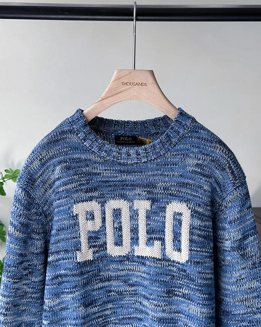 单品包邮现货 THS 9.21-无 RL家马球家 波斯宝石蓝PRL有机棉混纺花纱嵌花宽松针织衫 BM3172 商品图11